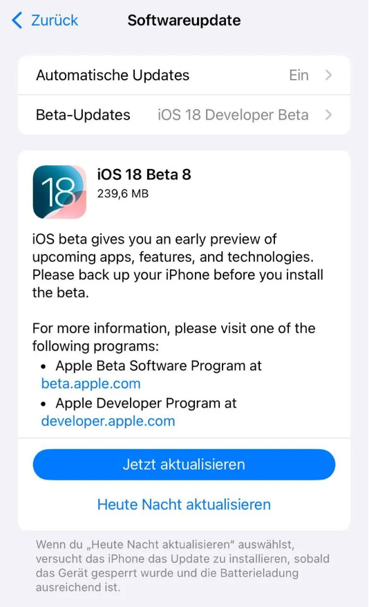 枝江苹果手机维修分享苹果 iOS / iPadOS 18 开发者预览版 Beta 8 发布 